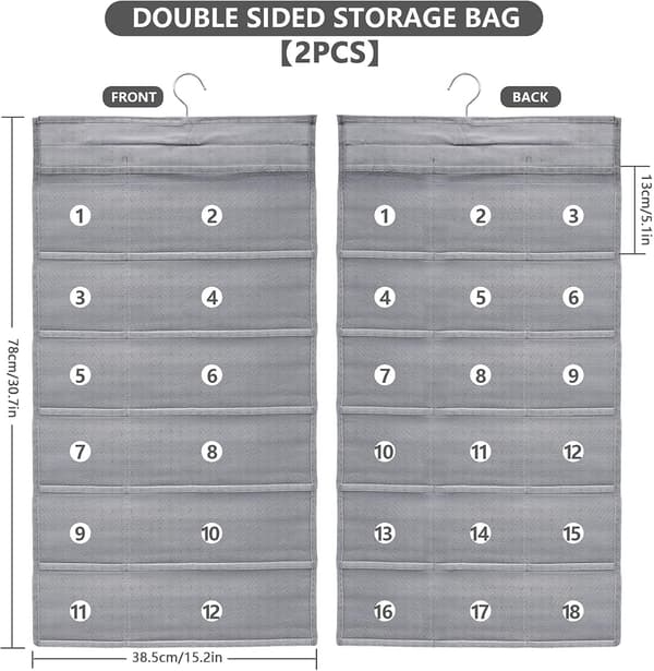 2-pack Hanging Wardrobe Organizer for Underwear, Socks, Bras, 30 Compartments Double-Sided Storage, Foldable and Space-Saving V V V