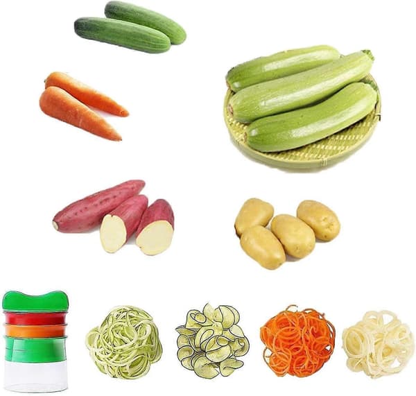 Spiralgrønnsakskutter, 4-i-1 spiralspaghetti-grønnsaker, grønnsaksspiralizer