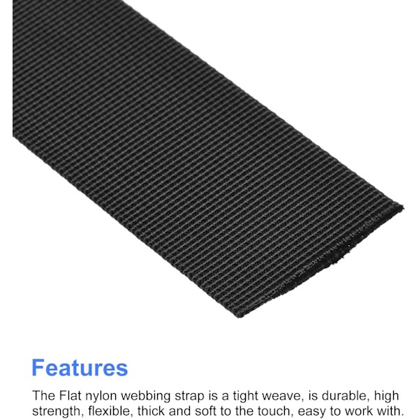 Flad Nylon Webbing Rem 1,5 Tommer 10 Yards Sort til Rygsæk Sort 1,5 Tommer Black
