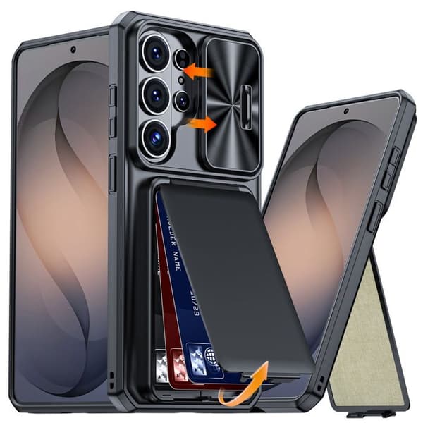 Galaxy S26 Ultra Mobile Case - Wallet with Card Holder (4 cards), Protective Case and Stand, Full PC Case - Black