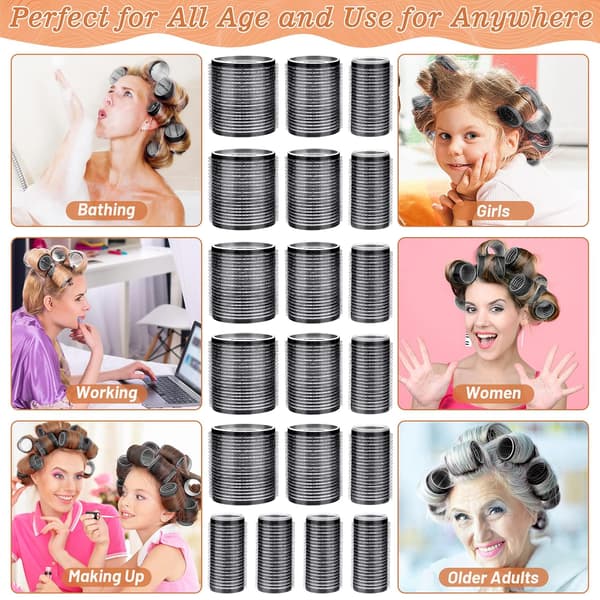18 Heatless Hair Rollers with 12 Clips - 4 Sizes (Large, Medium, Small) for Volume, Curls on Long, Short, Thick or Fine Hair