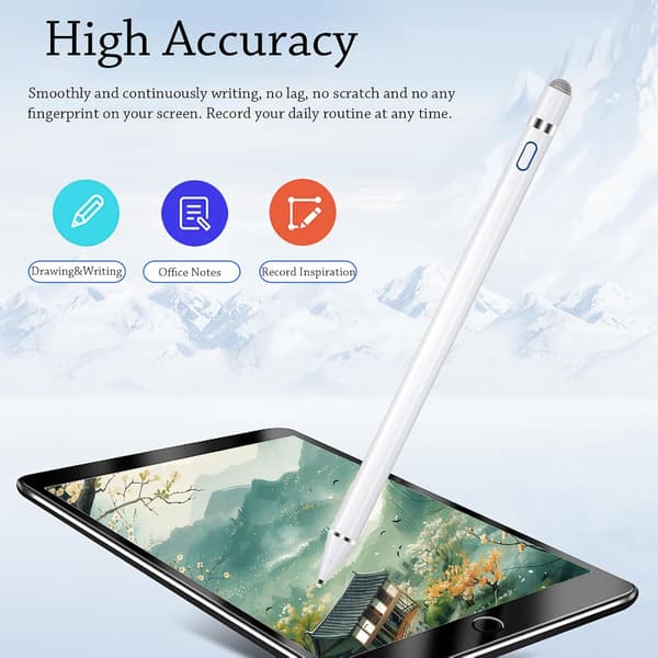 Styluspen, iPad-pen kompatibel med iOS, Android, iPad Air/Pro/Mini 2/3/4 og mere, genopladelig pen til tablet (hvid)