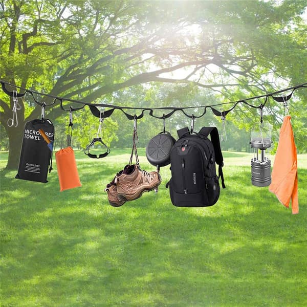Camping Storage Strap, Outdoor Clothesline with 19 Sewn Loops, Te