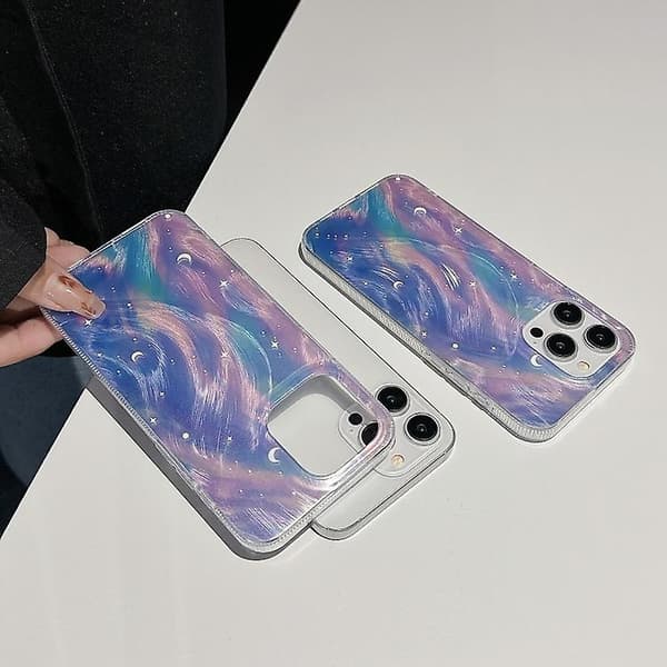 Til iPhone 12 Dobbeltlags Gradient Drøm Stjerneklar Akryl Hybrid TPU Telefoncover