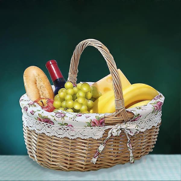 Woven Rattan Picnic Basket with Handle - Easter Egg Basket, Toy Storage Basket, Gift Basket[JUN]