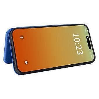 Kompatibel med iPhone 16 Pro Deksel PU-skinn Karbonfibertekstur Telefondeksel Magnetisk Lukking (Blå)