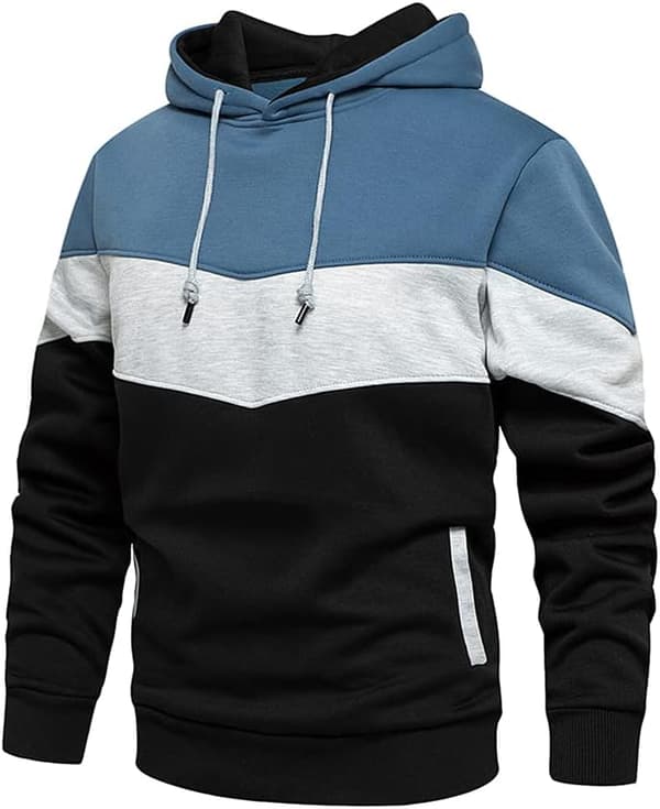 Herr Fleece Hettegenser Pullover Uformell Hettegenser Kontrastfarget Topp med Kengurulomme 90blue L 90blue L