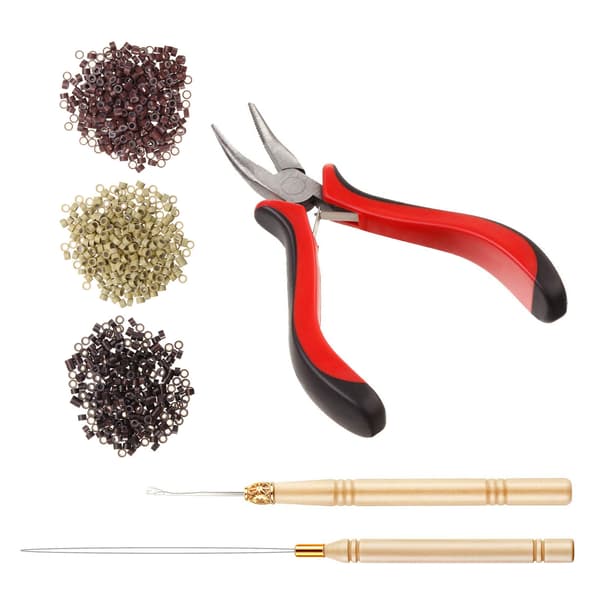 Hair Extension Tool Kit Set Silicone Micro Rings Links with Pliers Pull Hook Needle Loop Thread