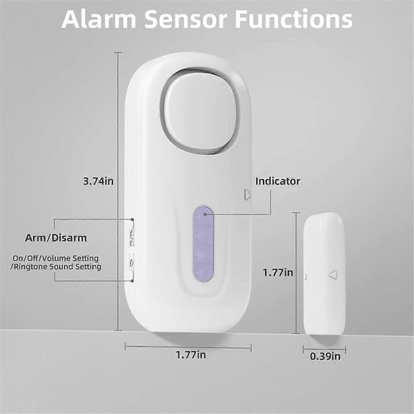 Wireless Door Open Alarms with Remote Control, Door Security Sensor, Doorbell, Window Alarm, Pool Door Alarm [DB] White White