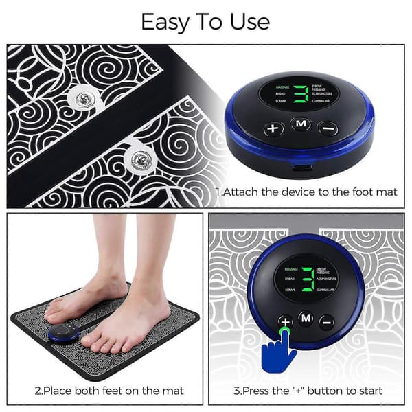 Ems Fodmassage Pad Måtte Elektrisk Massageapparat Usb Lcd Bærbar Usb Genopladelig [DB]