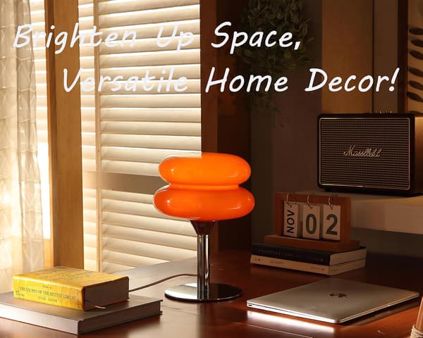 Mid-Century Moderne Glasbordlampe til Soveværelse, Orange Svampelampe [JUN]