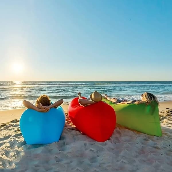 Oppustelig Loungestol, Selvoppustelig Nylon og PE Bærbar Luftsofa til Strand Havefestival, Sort 200 x 90 cm Sort Svart