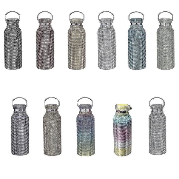 Diamantvandflaske Bling Rhinestone Rustfrit Stål 500 ml, Regnbue 26s