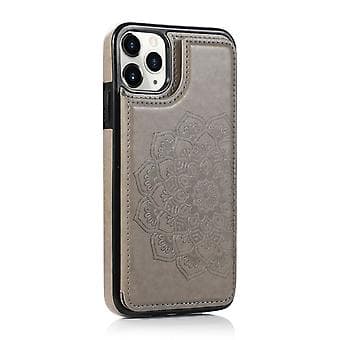 Blomstret Flip Lommebok Kortveske Deksel til iPhone 12 Mini Pro Max 11 (Grå)