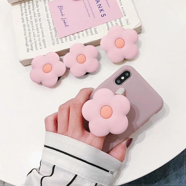 Rosa Daisy Silikone Mobiltelefon Greb Stander, 1 stk Base og Greb til Telefoner Sød Blomst Mobiltelefon Ringholder (ROSA)