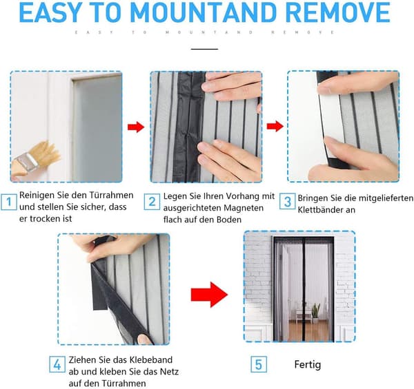 Magnetisk myggnetting 140x240cm (55x94tommer) Hvit med dører[JUN]