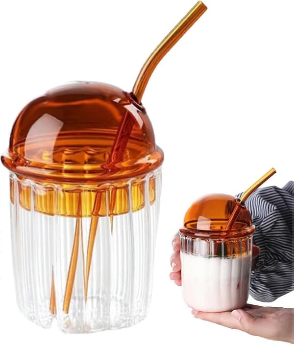 Iced Coffee Glass with Straw and Lid 450ml Reusable Iced Latte Cup Wide Opening Detachable Drinking Glass