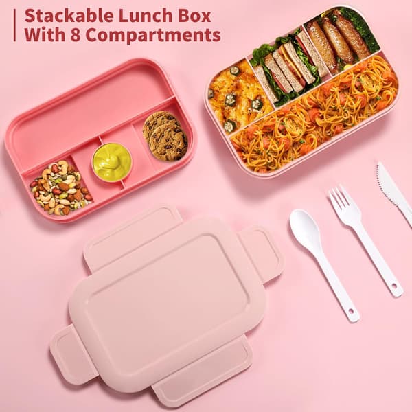 Bento Box Matbokser, 2000 ml Bento Matboks for Voksne Barn, Stablebar Japansk Matboks med 8 Rom, Lekkasjesikker Måltidsforberedelse (Rosa)
