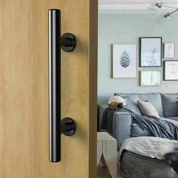 Retro Sliding Door Handle Black Aluminum Pull and Flush Handle Set for Wooden Sliding Door, 30cm, from DEBUNS