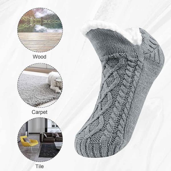 Women's Slippers, Fluffy Fleece Lined Non-Slip Socks, Warm Floor Socks, Grey, Size 38-42 (26cm)