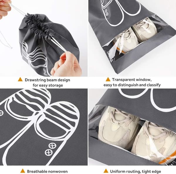 15 Pieces Shoe Bags, Breathable Non-Woven Fabric Shoe Covers with Drawstring