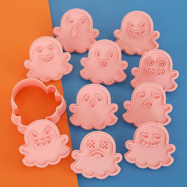 Halloween-udstikkere, 10 dele, 3D spøgelsespræget design, plast græskarværktøj