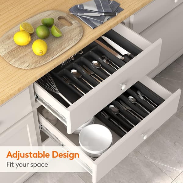 Cutlery Holder - Black, Expandable Cutlery Tray, Adjustable Drawer Organizer for Kitchen, Compa