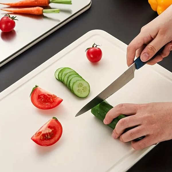 Stainless Steel Cutting Board Extra Thick 1.2cm Double-Sided Scratch-Resistant Non-Slip Edge Dishwasher Safe For Home and Professional Kitchen Silver Beige