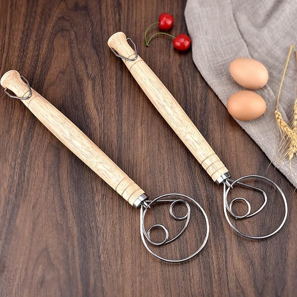 Visp med eikehåndtak, deigblander, salatdressingblander, hengende design, 1 stk