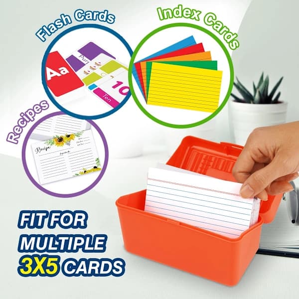 Index Card Holder 3x5, Index Card Box Organizer Case, 3x5 Flash Card Holder, 300 Card Capacity Box, 3-Pack [CO]