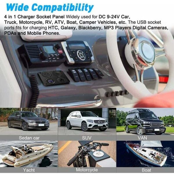 Dual USB Car Charger 4.2A with Voltmeter 12V/24V Cigarette Lighter Socket Waterproof for Car Boat Motorcycle Compatible with 12V 24V Vehicles
