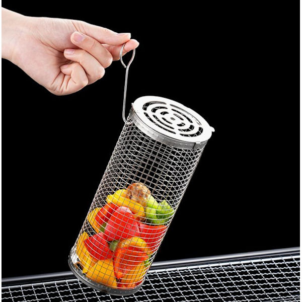 2-Pack Grillkorgar i Rostfritt Stål, 2 Krokar och 2 Gafflar. Rullgrill