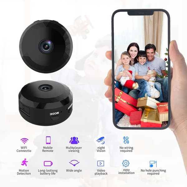 Trådløs Mini WiFi Sikkerhetskamera med Nattsyn, Bevegelsesdeteksjon 480P Magnetisk Montering