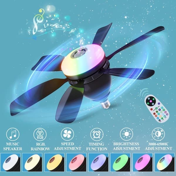 Ceiling fan with light and speaker, silent ceiling fan with RGB, remote control, 3 speeds