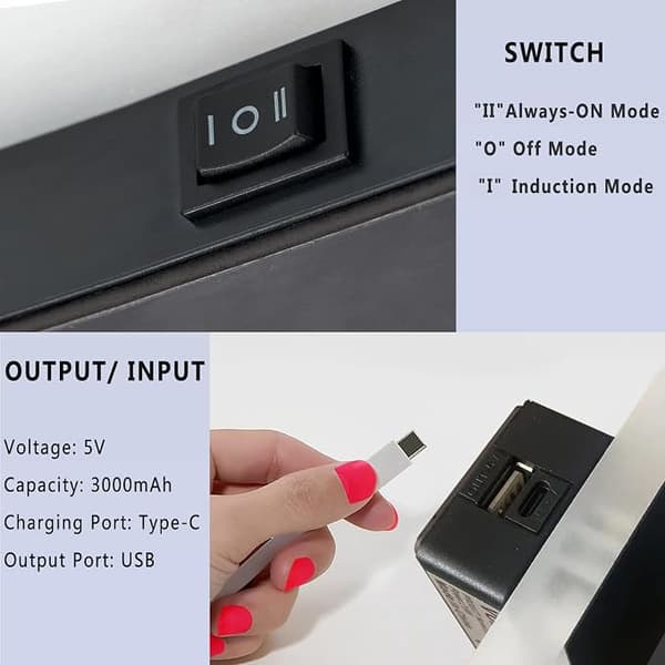 LED Wall Lamp with Motion Sensor Indoor, Wall Light Battery Operated Night Light USB Rechargeable Battery Acrylic Motion Sensor Light Wall Lighting