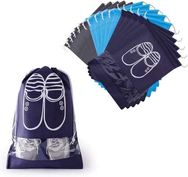 15 Pieces Shoe Bags, Breathable Non-Woven Fabric Shoe Covers with Drawstring