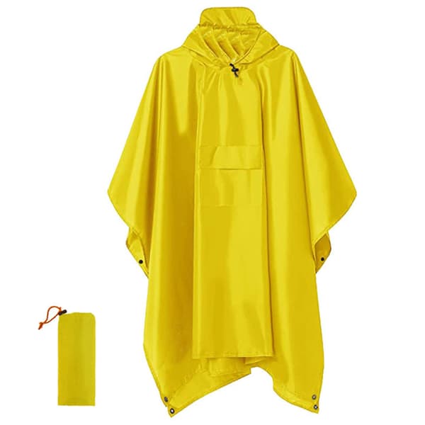 Vandtæt Regnponcho Let Genanvendelig Vandring med Hætte One Size Gul Yellow