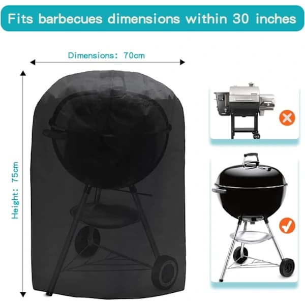 Kettle BBQ Grill Cover, 420D Oxford Fabric, Tear-Resistant UV-Resistant, Windproof Drawstring, with Storage Bag, 75 x 70 cm