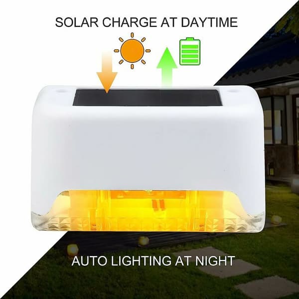 Trinnlamper, Solar LED-vegglamper, vanntette trappelamper for innendørs og utendørs, gjerdelamper (4-pakning, hvit)