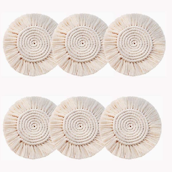 Absorberende Coasters, Varmebeskyttende Måtte Macrame Coasters Boho Boligindretning til Miljøvenlige Coasters, Sæt med 6
