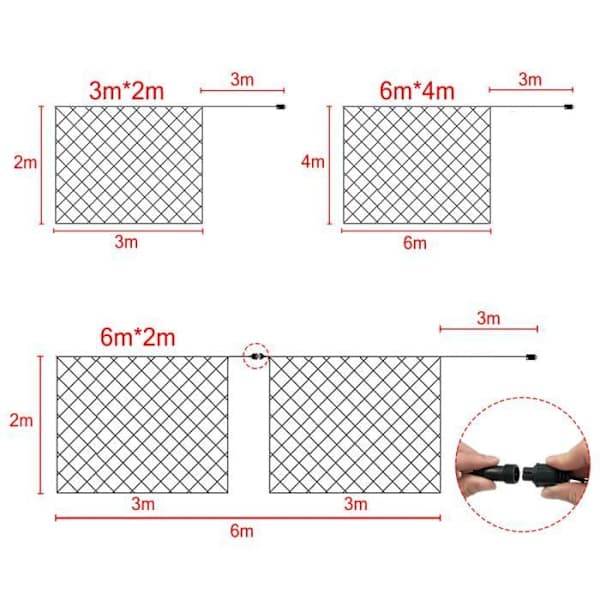 6x4ft 480 LED Varm Hvid Julelysningsnet til Indendørs & Udendørs [JUN]