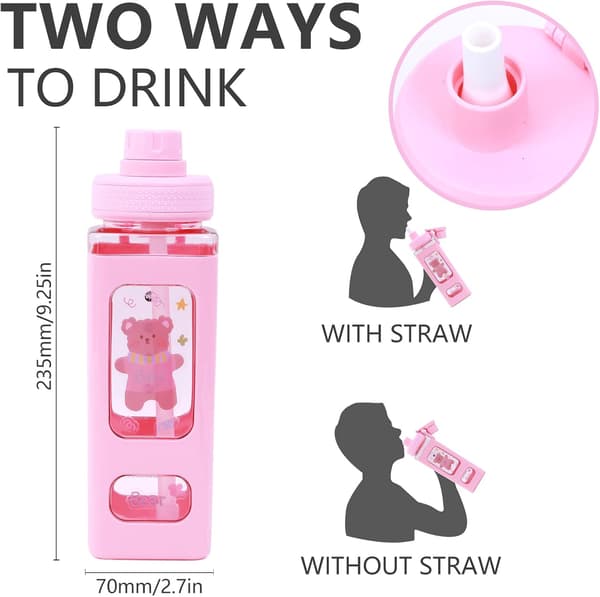 Kawaii Water Bottle with Straw and Sticker 700ml Leakproof La,ZQKLA