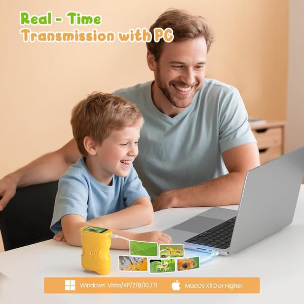 Kids Microscope 1000x Portable Digital Microscope with 2-inch IPS Screen Outdoor Toy Ages 4-12