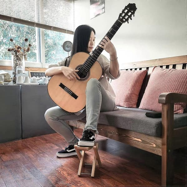 Fotstöd i trä för gitarr, hopfällbart fotstöd för klassisk gitarr med 4 justerbara höjder
