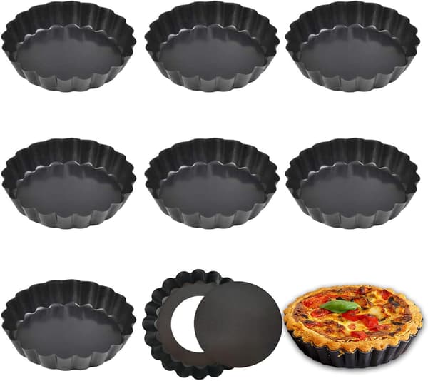 8-hulls Mini Tartform 10 cm med løs bunn for Quiche & Desserter