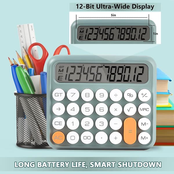 Office Calculator 12 Digits Large LCD Display Cute Calculator Handheld Mechanical Calculator Large Buttons Calculator Desktop