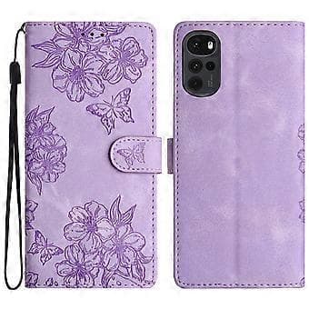 Kirsikankukka PU-kotelo Motorola Moto G22:lle (violetti)