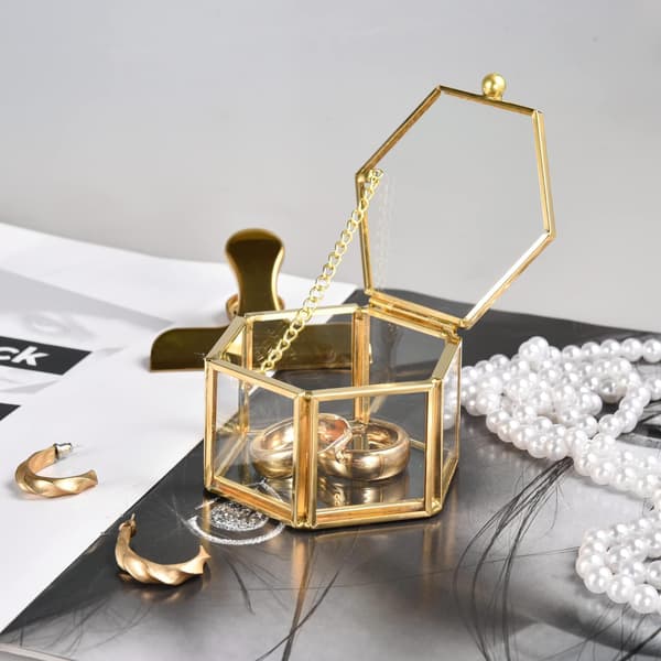 Ringbox ringlåda glas smyckeskrin geometrisk förvaring ringar örhängen kedjor för vardagsrum bröllop guld gold