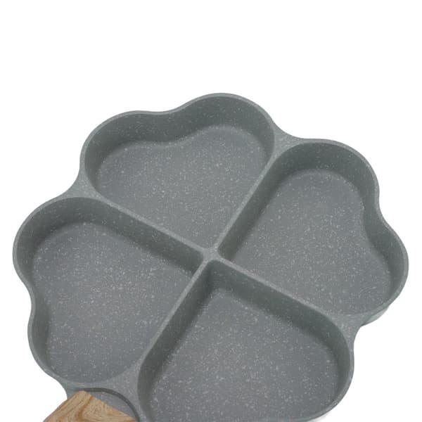 Nonstick hjerteformet stekepanne for egg, 4 kopper, jevn oppvarming, pannekakepanne med håndtak, grønn