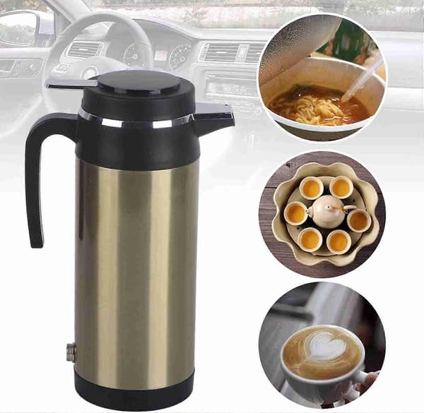 12V 1000ML Car Kettle with Fast Heating, Leak-Proof Vacuum Insulation for Travel